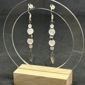 Boucles Quartz rose et Hématite