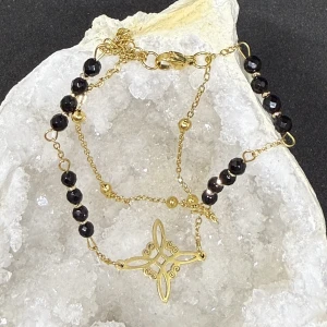 Bracelet double Onyx et nœud de sorcière